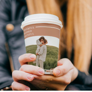 Modern Family Photo Thankful Blessed Grateful Paper Cups