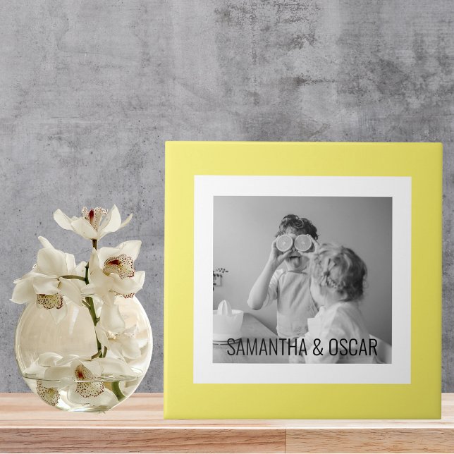 Modern  Family Photo Yellow Simple Lovely Gift Tile (Creator Uploaded)