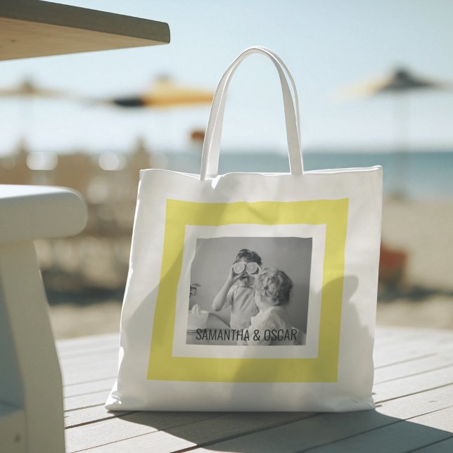 Modern  Family Photo Yellow Simple Lovely Gift Tote Bag (Creator Uploaded)