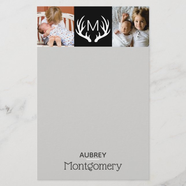 Modern Family Photos & Antlers | Personalised Stationery (Front)
