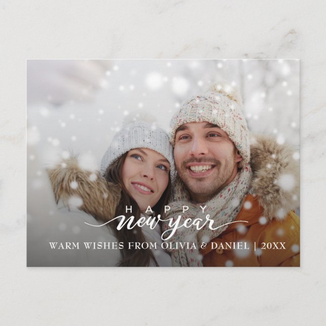 Modern Family Photos Calligraphy New Year Postcard (Front)