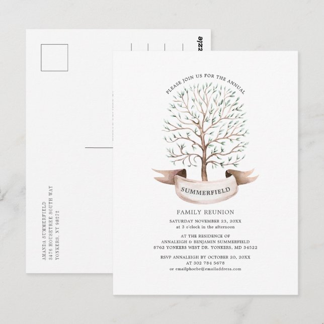 Modern Family Reunion Genealogy Tree Watercolor Postcard (Front/Back)