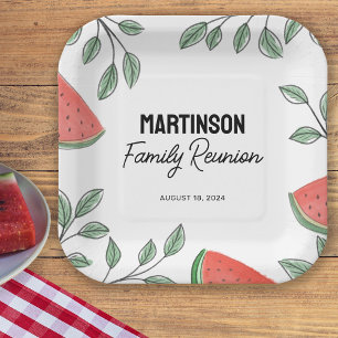 Modern Family Reunion Summer Tree Watermelon Paper Plate