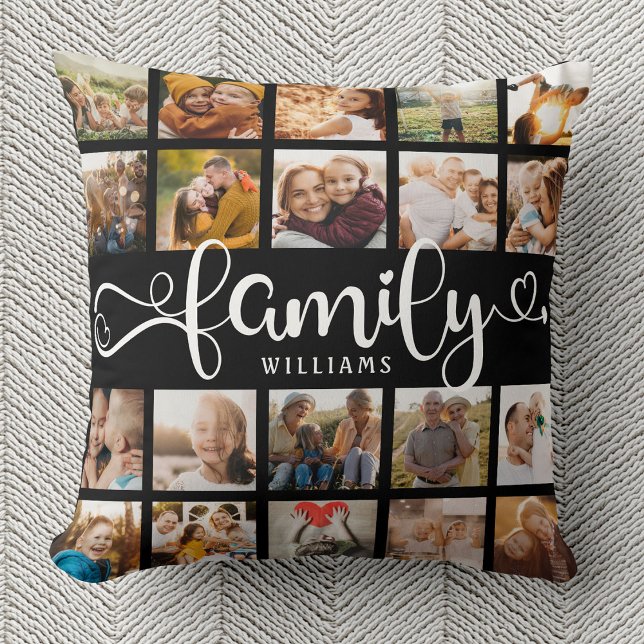 Modern Family Script 20 Photo Collage Chic Black Cushion (Creator Uploaded)