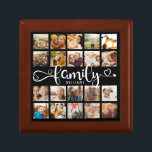 Modern Family Script 20 Photo Collage Chic Black Gift Box<br><div class="desc">Modern custom photo collage tray with space for 20 photos surrounding a trendy swirly script reading FAMILY and your custom name below.</div>