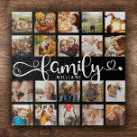 Modern Family Script 20 Photo Collage Chic Black Jigsaw Puzzle<br><div class="desc">Modern custom photo collage puzzle with space for 20 photos surrounding a trendy swirly script reading FAMILY and your custom name below.</div>