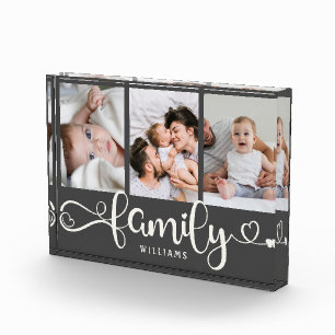 Modern Family Script Collage Simple Elegant Photo  Block