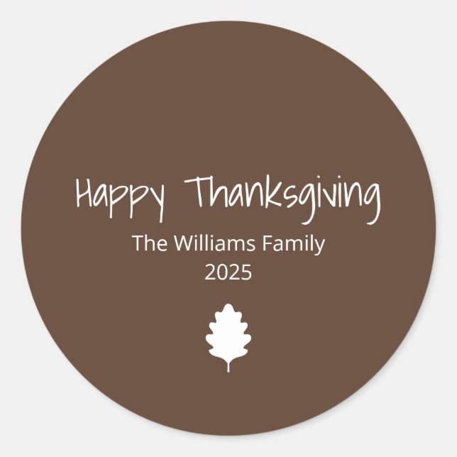 Modern Family Simple Leaf Thanksgiving Classic Round Sticker (Front)