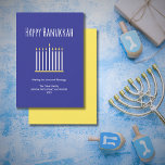 Modern Family Simple Menorah Candles Hanukkah Holiday Card<br><div class="desc">Modern Family Hanukkah candles blue greeting card, with a simple menorah and typography design. With customisable typography lettering, you add your own information. Great for sending loving wishes to friends and family this holiday season.</div>