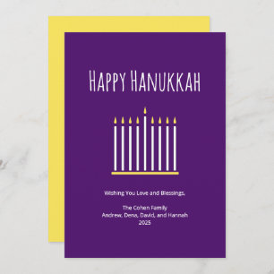 Modern Family Simple Menorah Purple Hanukkah Holid Holiday Card