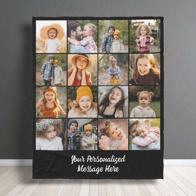 Modern Family Text Customised 16 Photo Collage  Fleece Blanket (Creator Uploaded)