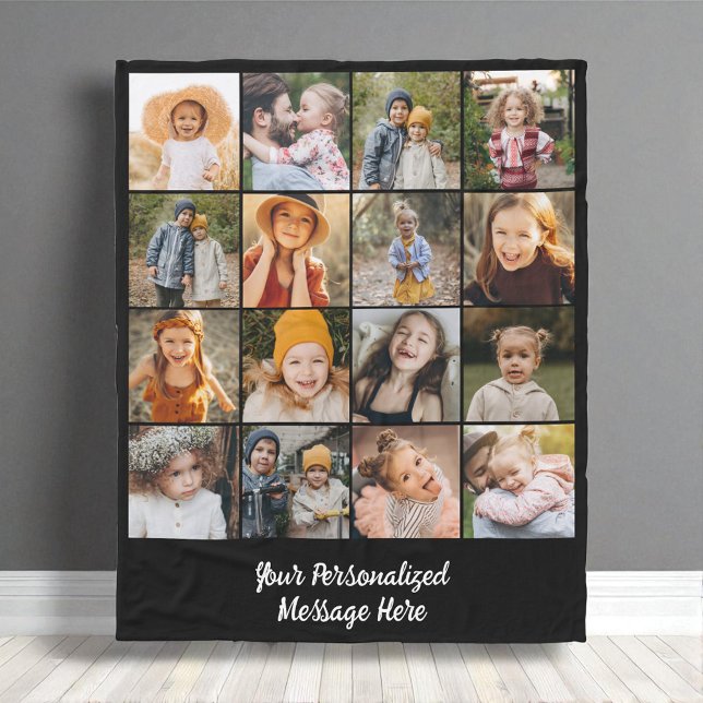 Modern Family Text Customised 16 Photo Collage  Fleece Blanket (Creator Uploaded)