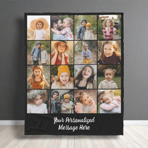Modern Family Text Customized 16 Photo Collage Fleece Blanket