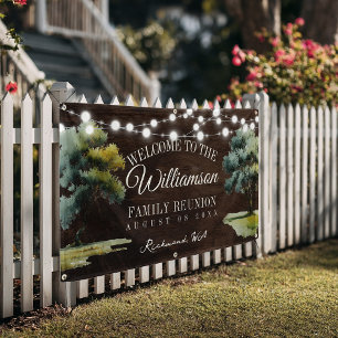 Modern Family Tree String Lights Picnic Reunion Banner