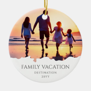 Modern Family Vacation   Elegant Family Trip Photo Ceramic Tree Decoration