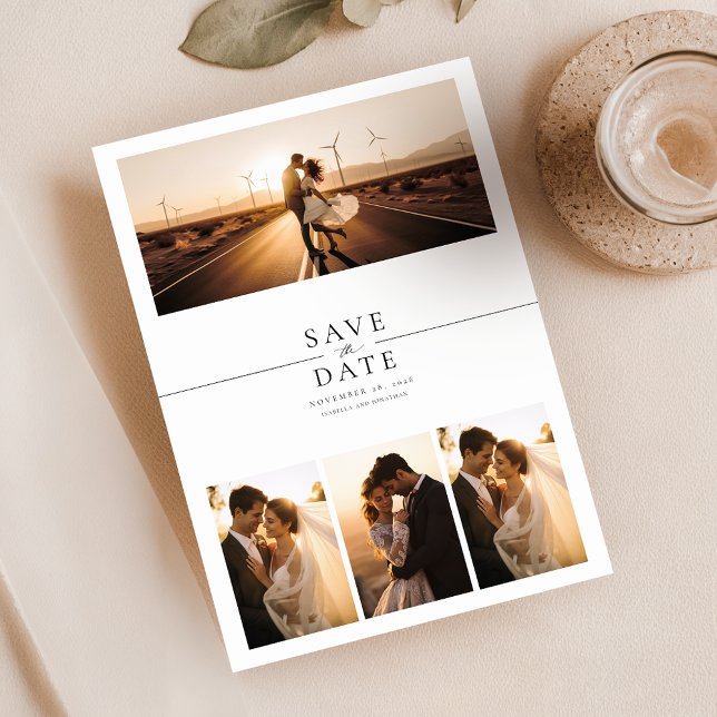 Modern Fancy 8 Photo Collage Wedding Save The Date Invitation (Creator Uploaded)