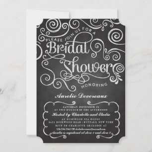 Modern Fancy Chalkboard Swirls Bridal Shower Invitation