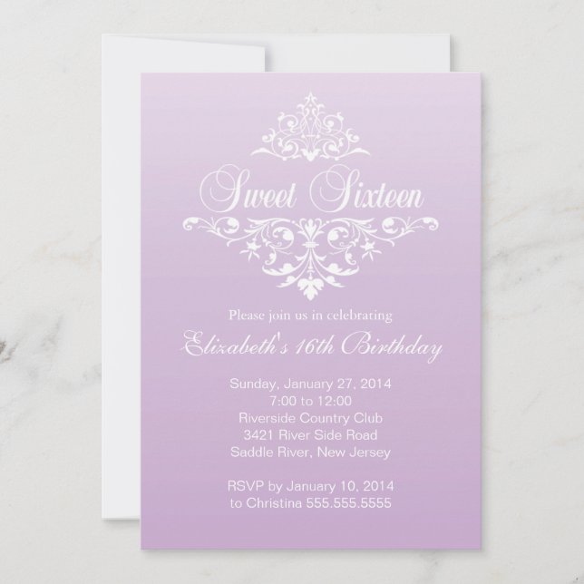 Modern Fancy Purple Sweet Sixteen Birthday Party Invitation (Front)