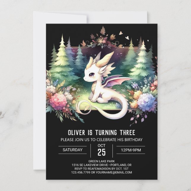 Modern Fantasy Dragon Birthday Invitation (Front)