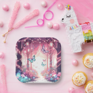 Modern Fantasy Enchanted Forest Baby Shower Paper Plate
