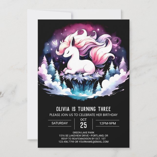 Modern Fantasy Horse Birthday  Invitation (Front)