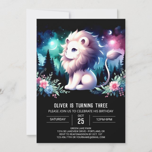 Modern Fantasy Lion Birthday Invitation (Front)