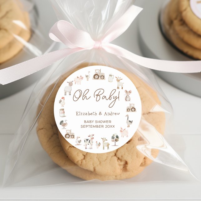 Modern Farm Animals Gender Neutral Baby Shower Classic Round Sticker (Creator Uploaded)