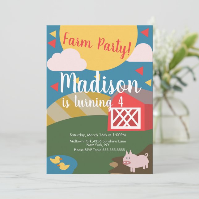 Modern Farm Birthday Party Confetti Invitation (Standing Front)