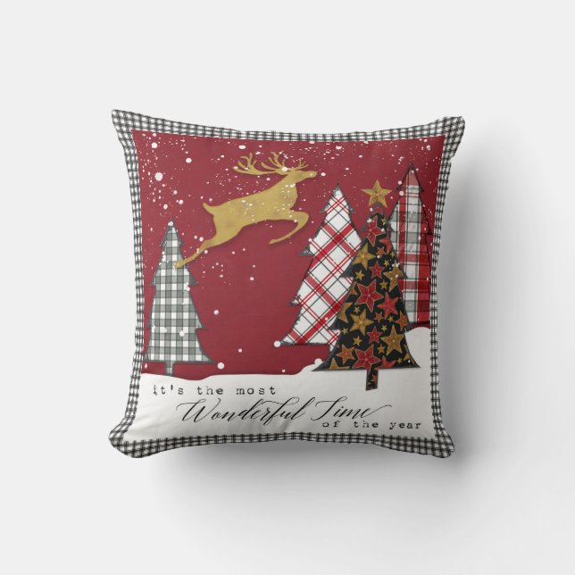 Modern Farm Christmas Wonderful Time of the Year Cushion (Front)
