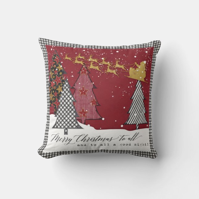 Modern Farm Merry Christmas Santa Sleigh Reindeer Cushion (Front)