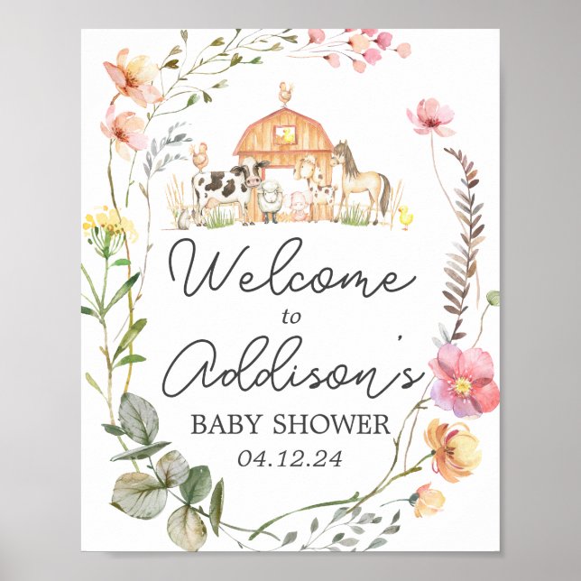 Modern Farm Welcome Sign farm Wildflower Poster (Front)