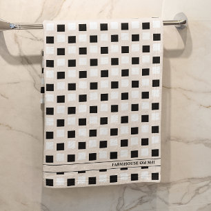 Modern Farmhouse Beige Black  Bath Towel Set