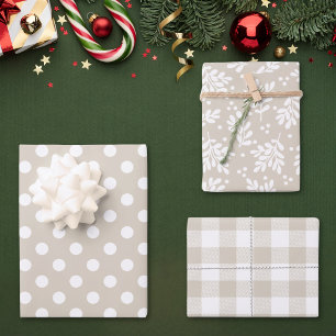 Modern Farmhouse Beige Holiday Gift Wrapping Paper Sheet