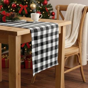 Modern Farmhouse Black and White Buffalo Plaid Long Table Runner
