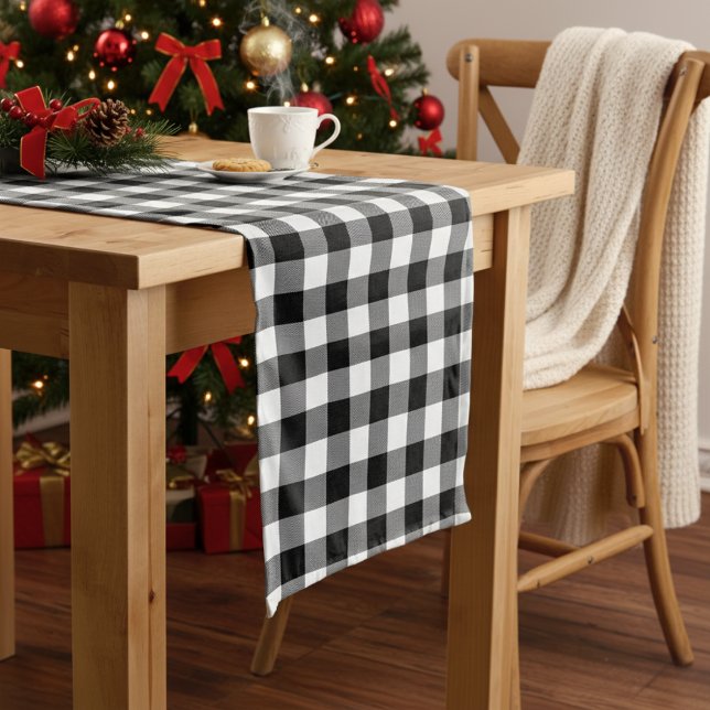 Modern Farmhouse Black and White Buffalo Plaid Long Table Runner (Modern Farmhouse Black and White Buffalo Plaid Long Table Runner)
