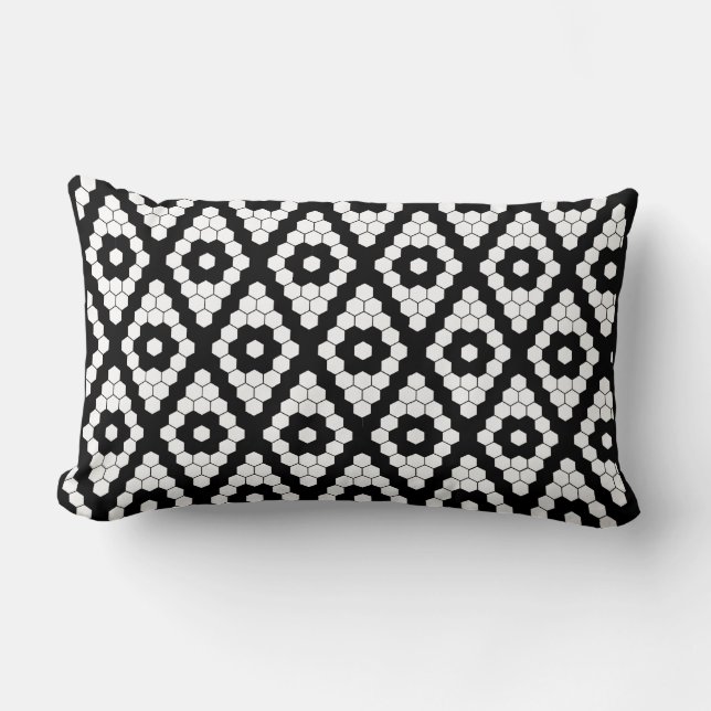 Modern Farmhouse Black and White Hex Tile Lumbar Cushion (Front)
