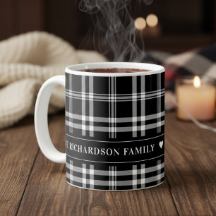 Modern Farmhouse Black and White Plaid Custom Coffee Mug