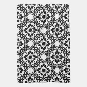 MODERN FARMHOUSE BLACK AND WHITE TILE TEA TOWEL