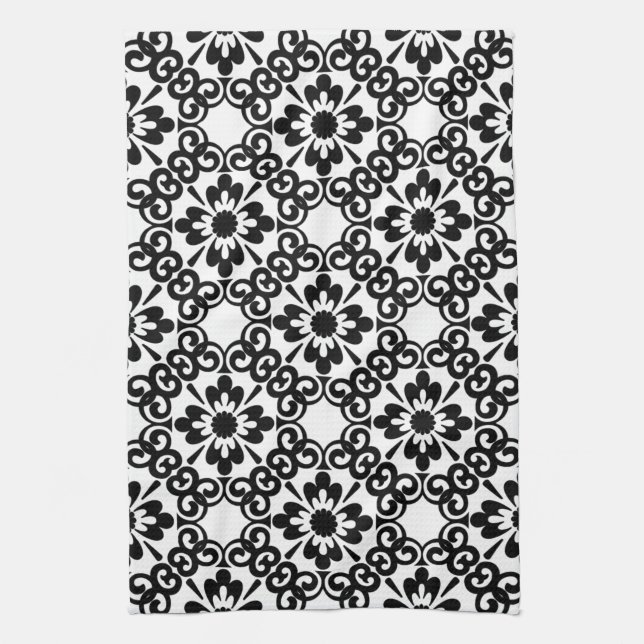 MODERN FARMHOUSE BLACK AND WHITE TILE TEA TOWEL (Vertical)