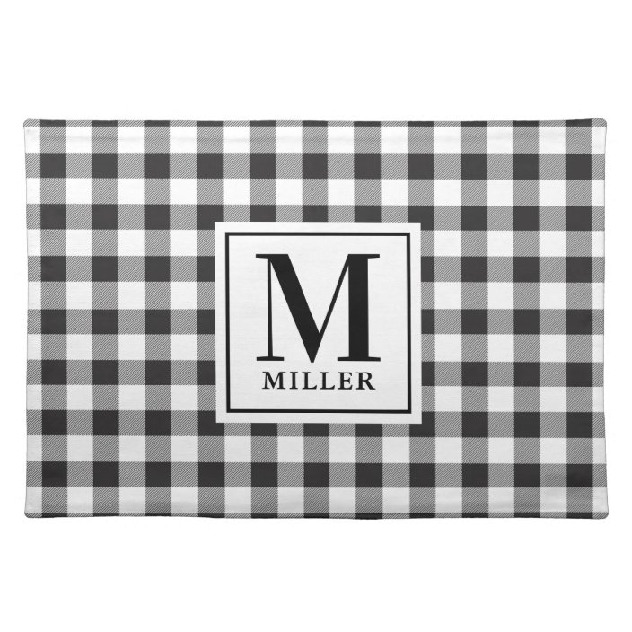 Modern Farmhouse Black Buffalo Check Monogram Placemat | Zazzle.co.uk