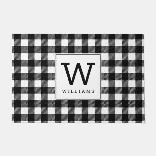 Modern Farmhouse Black Buffalo Plaid Monogrammed Doormat