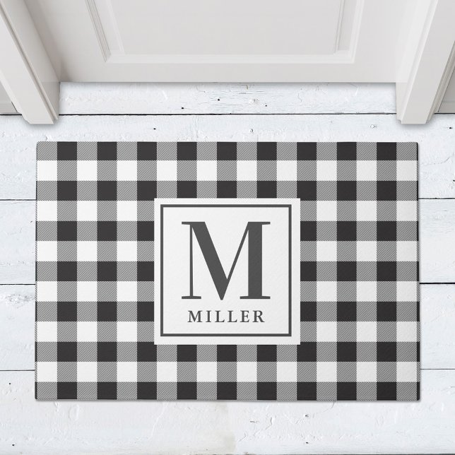 Modern Farmhouse Black Buffalo Plaid Monogrammed Doormat (Creator Uploaded)