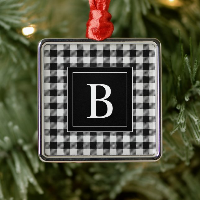 Modern Farmhouse Black Buffalo Plaid Monogrammed Metal Tree Decoration (Tree)