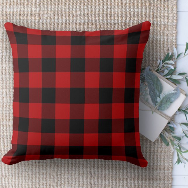 Modern Farmhouse Black & Red Buffalo Plaid Couch Cushion (throw pillow farmhouse pillows country plaid throw pillow red and black)