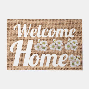 Modern farmhouse burlap natural flower lover text doormat