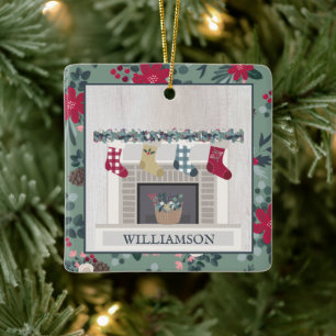 Modern Farmhouse Christmas Home Wood Floral Ceramic Ornament