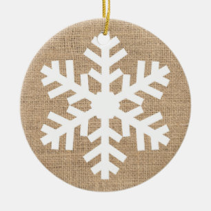 Modern Farmhouse Christmas Snowflake Rustic Burlap Ceramic Tree Decoration