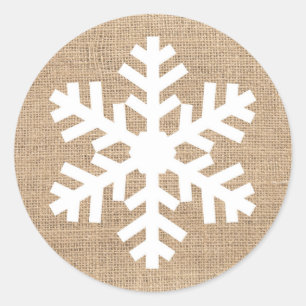 Modern Farmhouse Christmas Snowflake Rustic Burlap Classic Round Sticker
