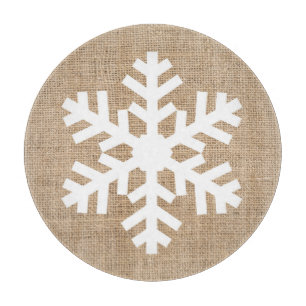 Modern Farmhouse Christmas Snowflake Rustic Burlap Cutting Board