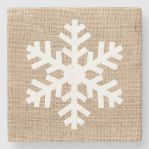 Modern Farmhouse Christmas Snowflake Rustic Burlap Stone Coaster